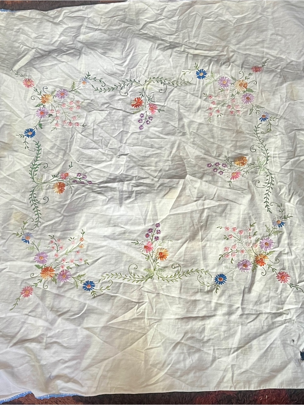Embroidered Vintage Floral Tablecloth